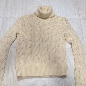 Ralph Lauren Ivory Cable Knit Turtleneck Sweater